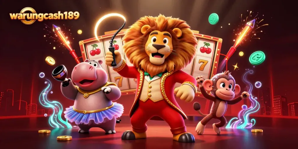 Experience thrilling casino action with warungcash189's vibrant 3D slot scene featuring playful characters and winning elements.
