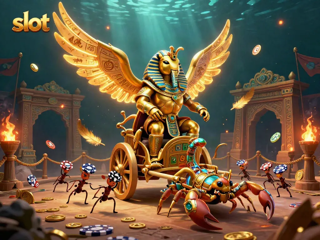 Experience thrilling slot adventures with a golden scarab and jewel-encrusted scorpions.