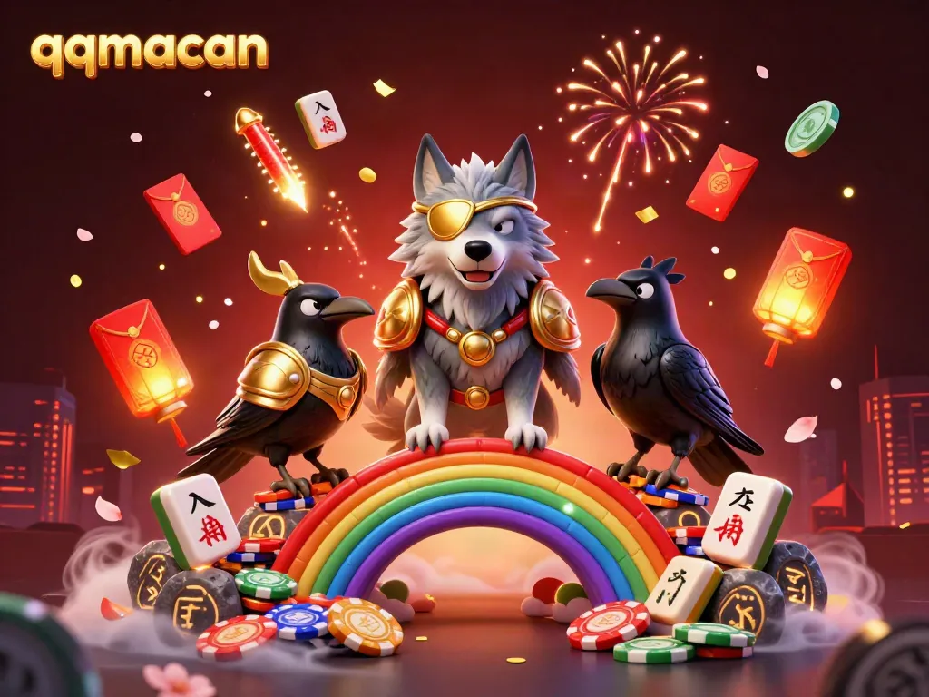 Experience thrilling excitement at qqmacan with enchanting scenes of mythical characters, casino chips, and dynamic game elements.