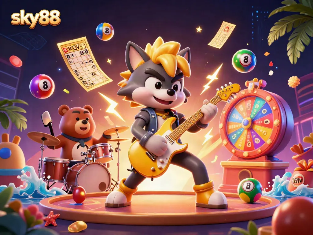 Experience thrilling gaming elements with sky88 through vibrant characters and lively casino scene.