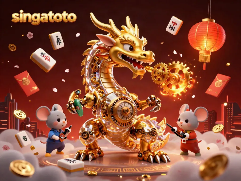 Experience the magic of singatoto with a dragon breathing gears in a vibrant casino scene.