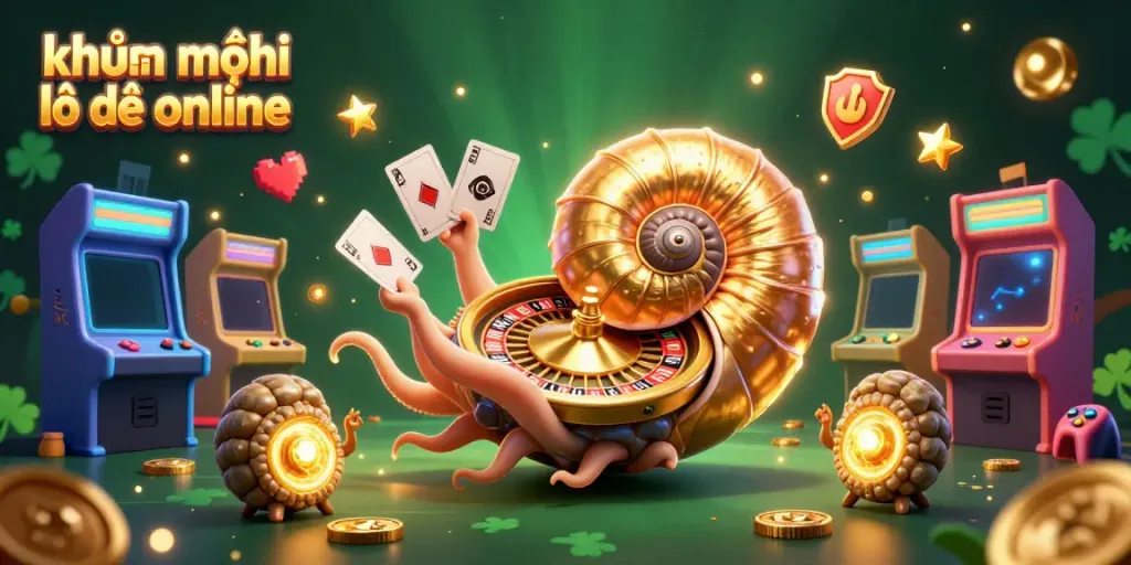Engage in khuyến mãi lô đề online with a vibrant 3D casino scene of a giant nautilus and glowing game elements.