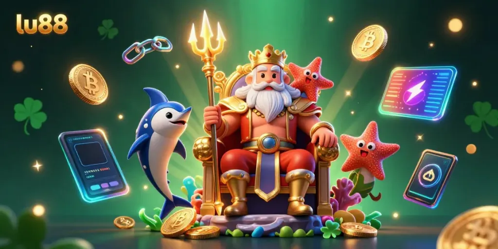 Experience thrilling wins at lu88 with an immersive online gaming scene featuring vibrant 3D characters and crypto elements.