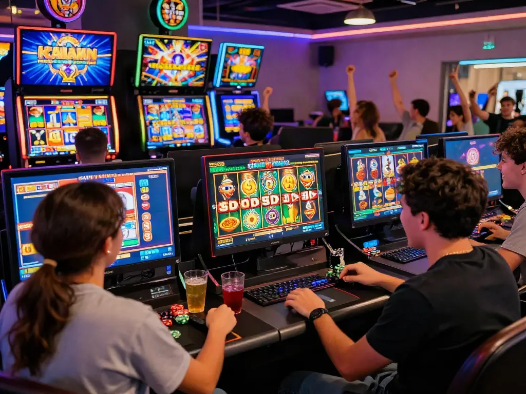Exciting slot gaming experience highlighting colorful slot reels and enthusiastic players.