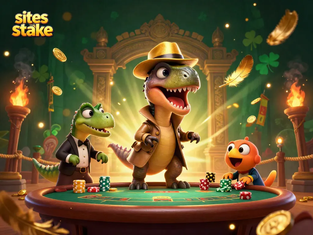 Experience thrilling gameplay at sites like stake with cartoon characters in a casino scene highlighting excitement.