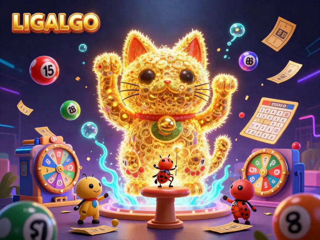 LIGALGO showcases a vibrant 3D scene with golden fireflies and casino elements, creating luck and excitement.