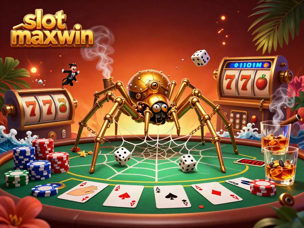 Engage with slot maxwin in an elaborate 3D casino scene featuring animated characters and vibrant gameplay elements.