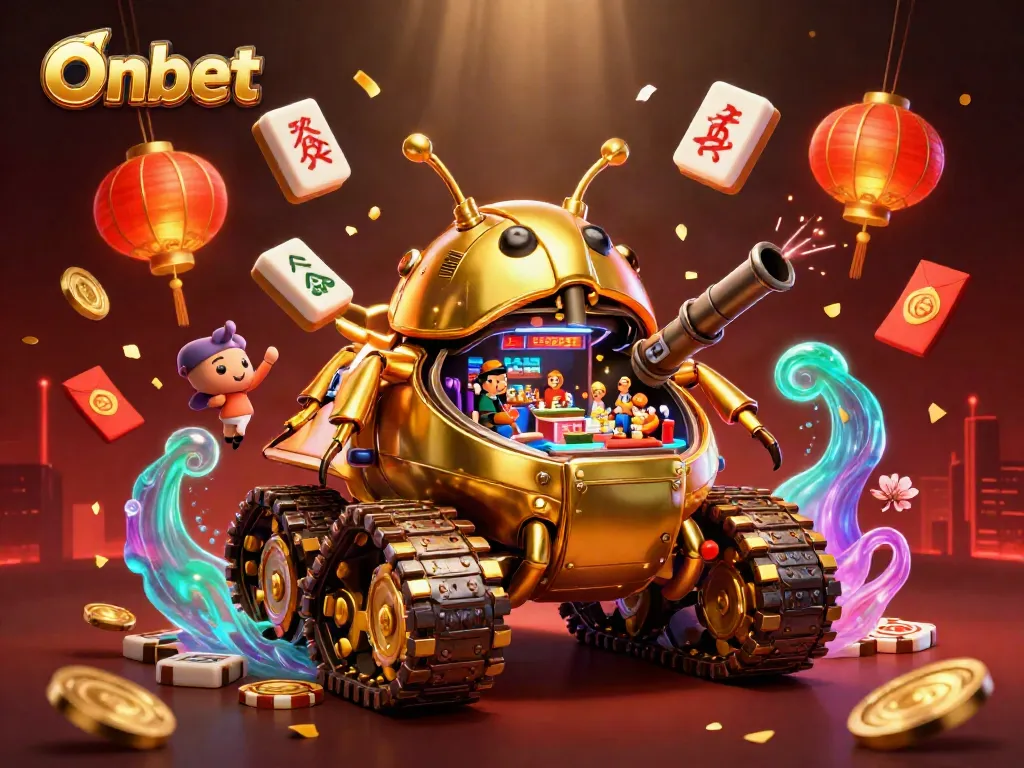 Experience exhilarating gaming at Onbet with a captivating scene featuring a whimsical golden tank casino bursting with excitement!