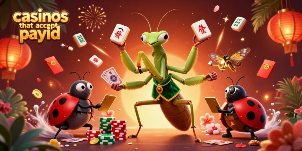 Experience fast action at casinos that accept PayID with our vibrant illustration featuring playful casino characters.