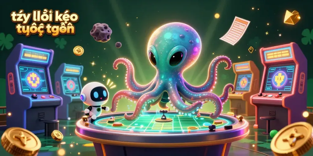 Engage with tỷ lệ kèo trực tuyến using a dynamic scene of a betting octopus and robot companion.