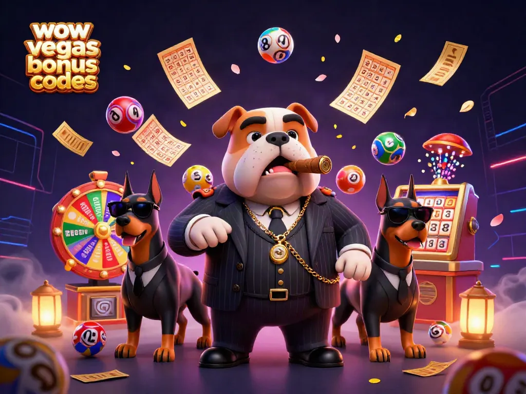 Engage with thrilling wow vegas bonus codes and vibrant gaming elements in this immersive 3D illustration.