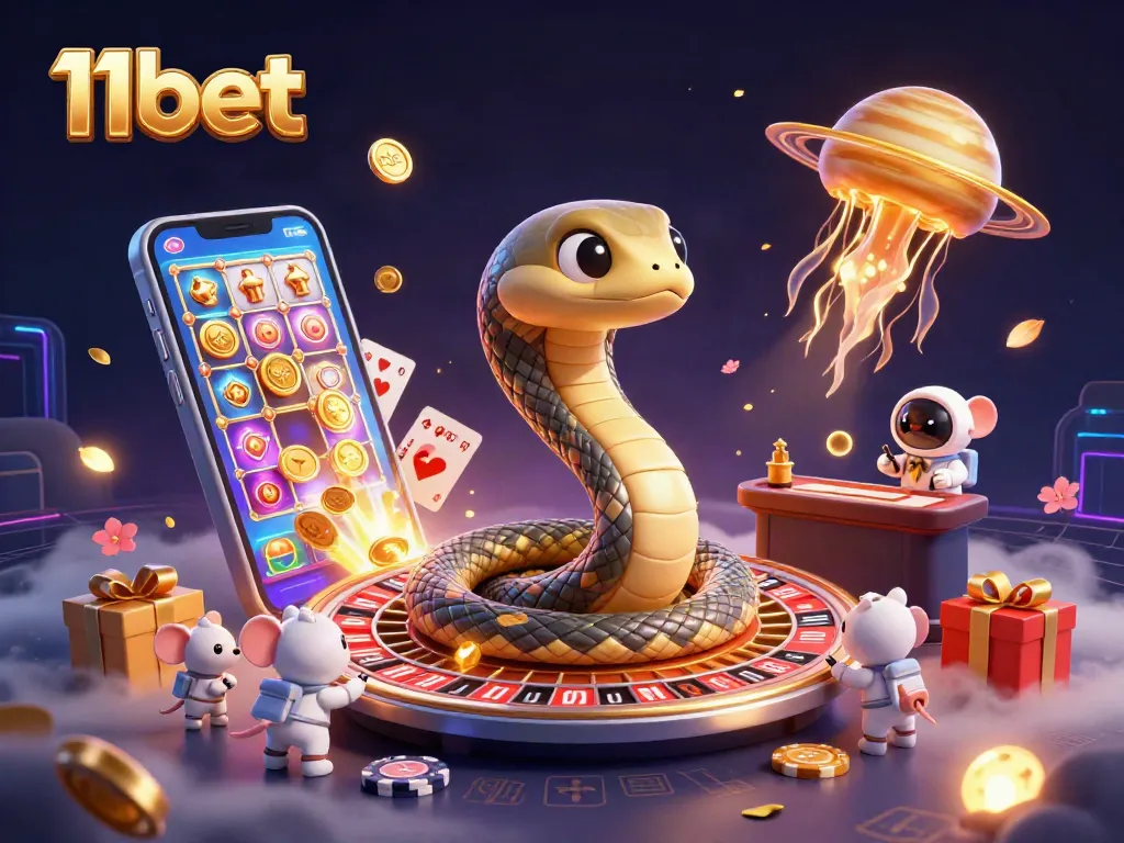 Experience thrilling betting at 11bet with a vibrant, cosmic casino scene featuring dynamic games.
