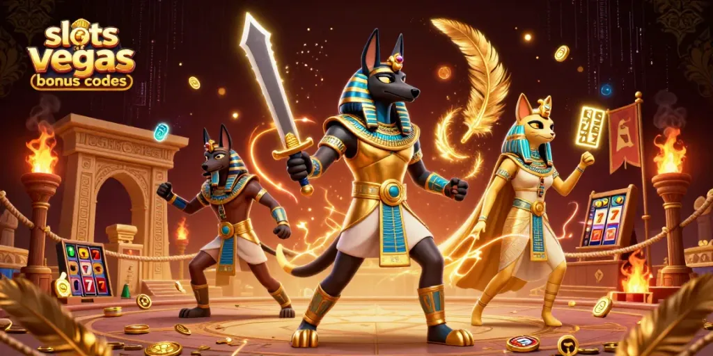 Claim exciting slots of vegas bonus codes with vibrant characters and dynamic casino elements.