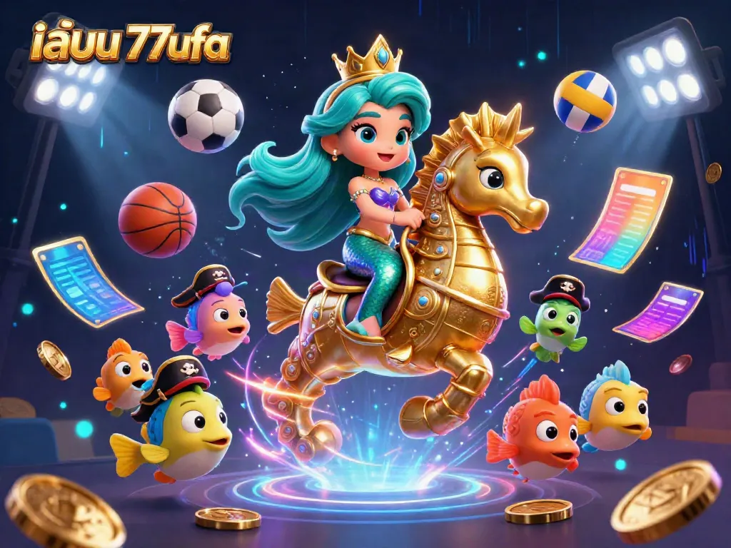Experience the thrill of playing 77ufa with vibrant casino elements, colorful characters, and exciting action.