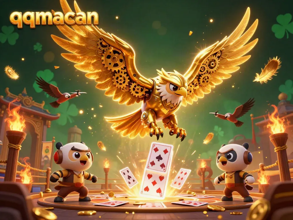 Experience the thrilling dive of the qqmacan eagle amidst a cascade of holographic cards.