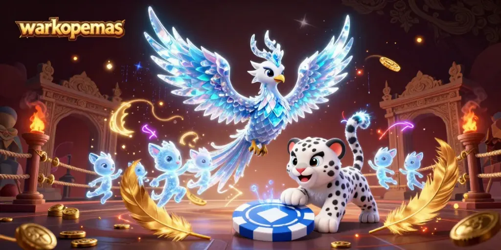 Taruhan seru di warkopemas dengan phoenix es dan chip poker menyala yang berkilau.