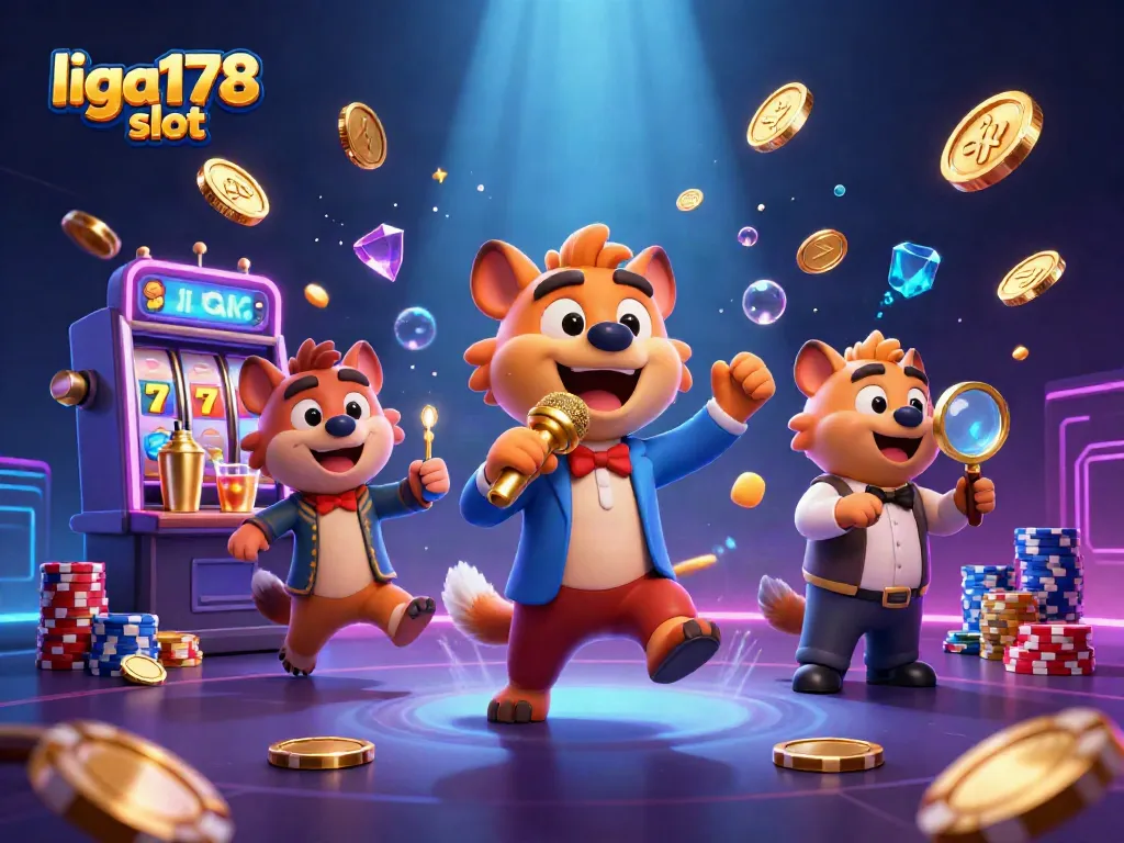 Gambar permainan slot liga178 dengan karakter hyena di kasino komedi menarik perhatian.