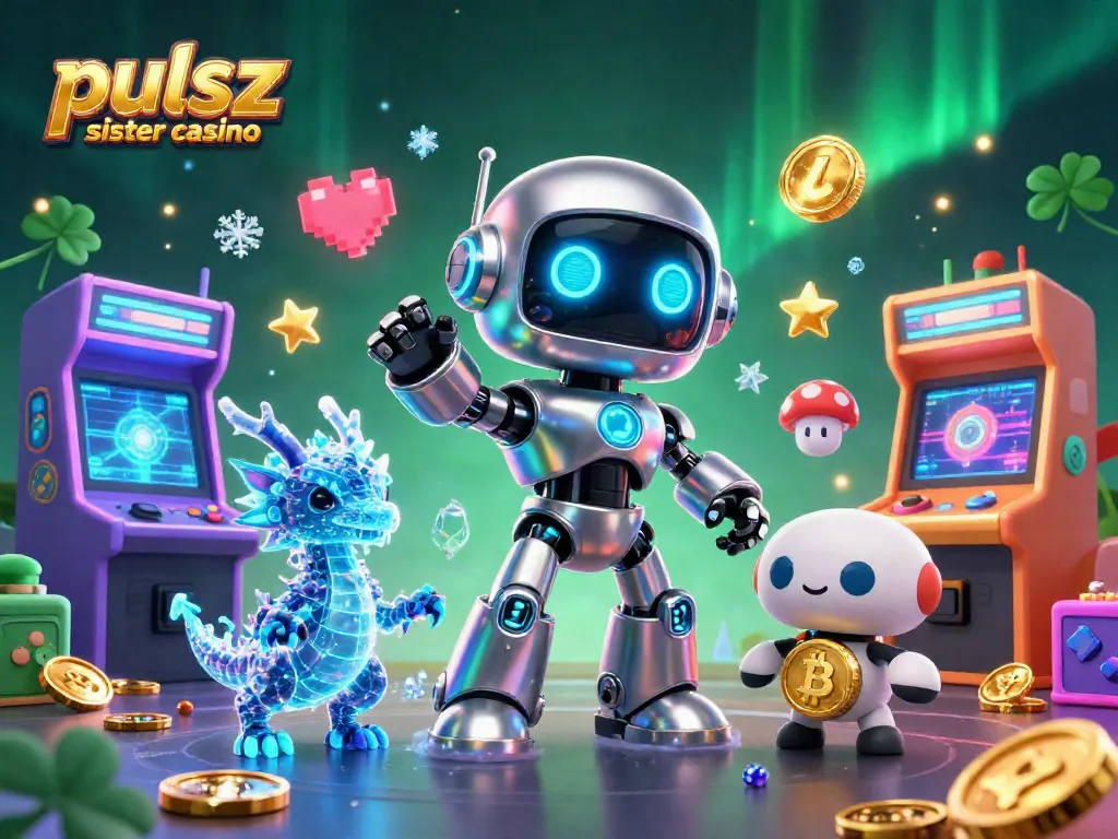 Pulsz sister casino features a vibrant 3D scene with casino elements and engaging characters playing games.