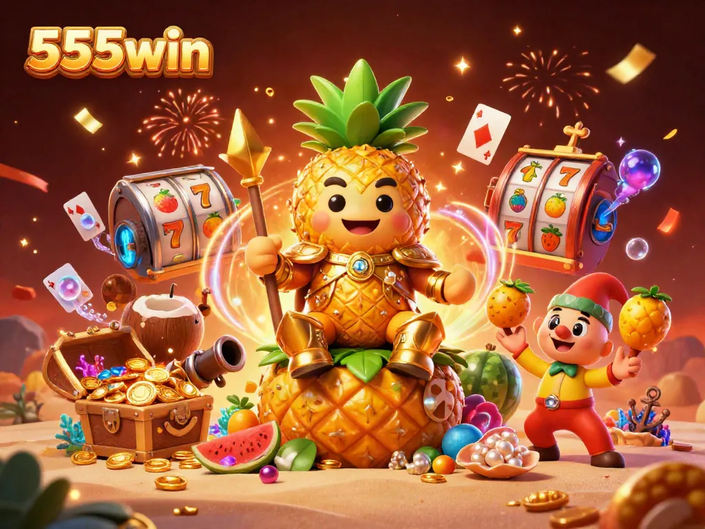 Experience thrilling gameplay at 555win with the vibrant casino illustration filled with colorful elements.