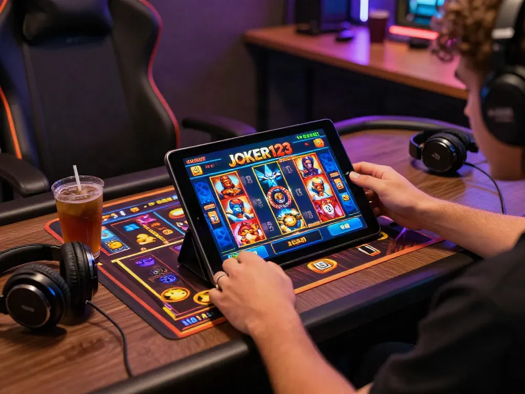 ผู้เล่นกำลังสนุกกับเกม JOKER134 ในคาสิโนออนไลน์ บรรยากาศเต็มไปด้วยสีสันและความสนุก