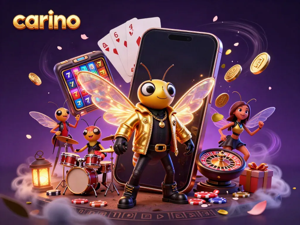Watch the vibrant carino casino scene with rock star cicadas and slot games bursting with action.