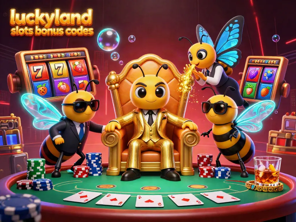 Engage with LuckyLand Slots Bonus Codes for a chance to win in this lively casino scene, showcasing vibrant slot game elements.