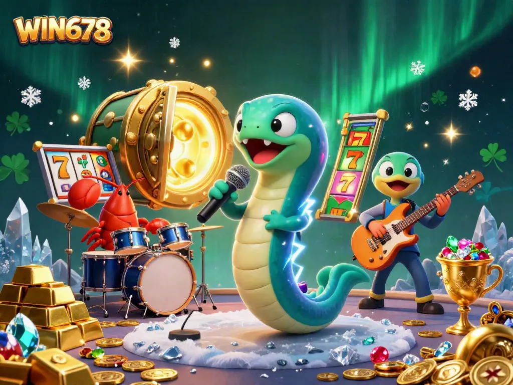 WIN678 showcases vibrant underwater casino entertainment with electric eel DJ, themed slot action, and neon jewels.