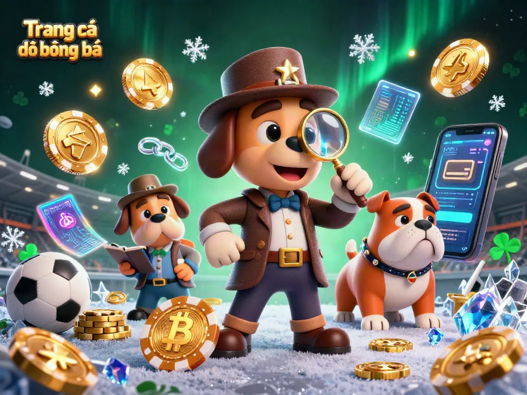 Engage with Trang cá độ bóng đá through this dynamic 3D detective scene featuring betting slips and sports elements.