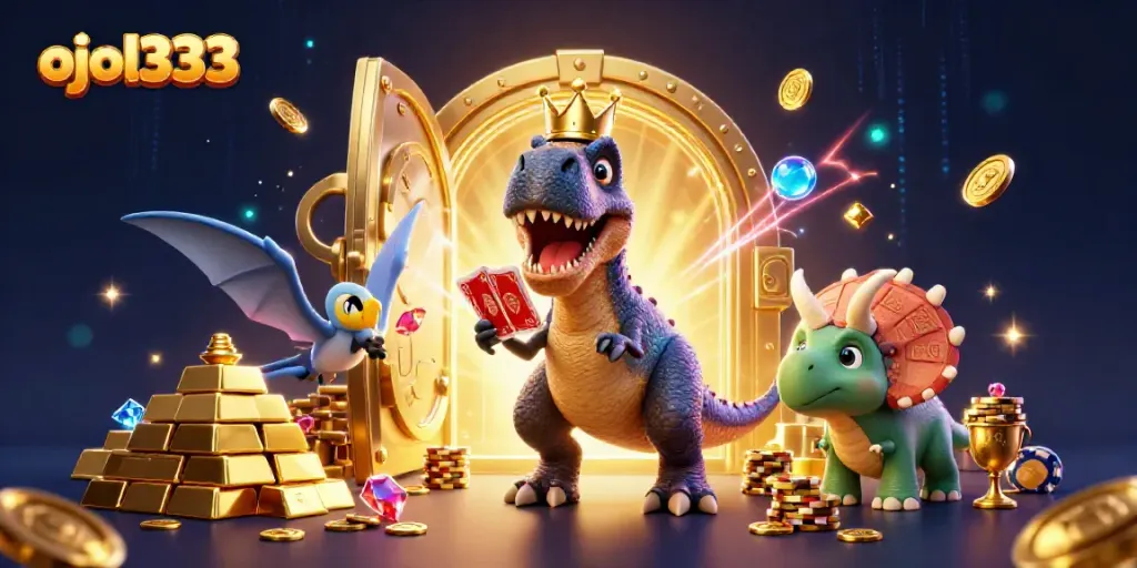 Engage with the vibrant action of ojol333 in a dynamic online casino setting featuring cartoon characters.