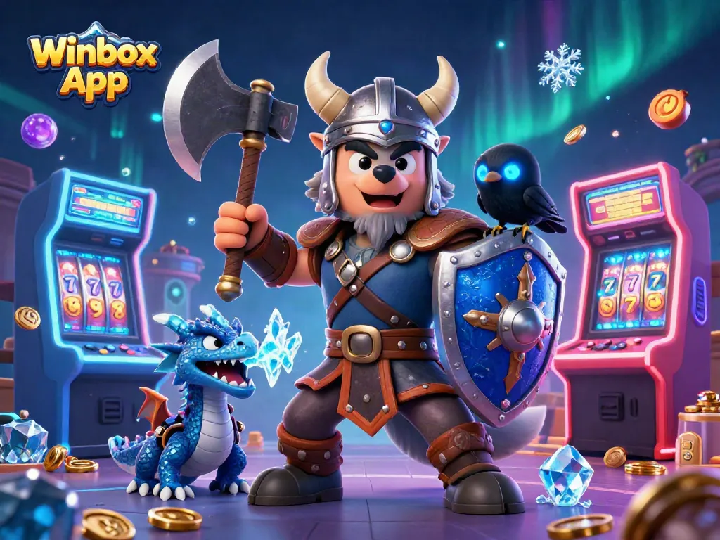 Engage with the Winbox App through a vibrant illustration featuring a Viking warrior and gaming elements.