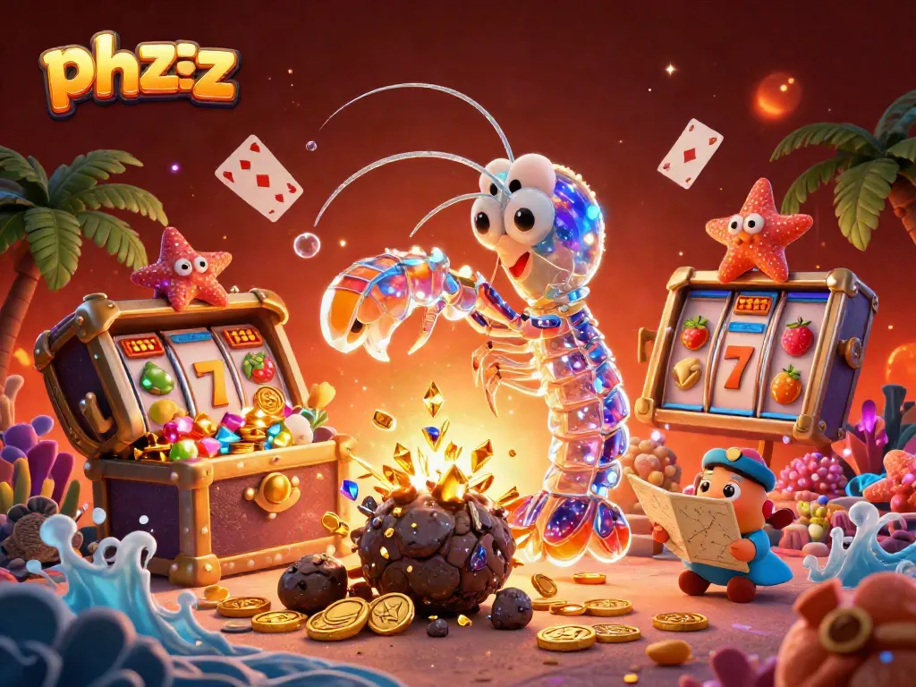 Engaging scene of phzzz-themed casino adventure featuring galactic mantis shrimp and colorful underwater elements.