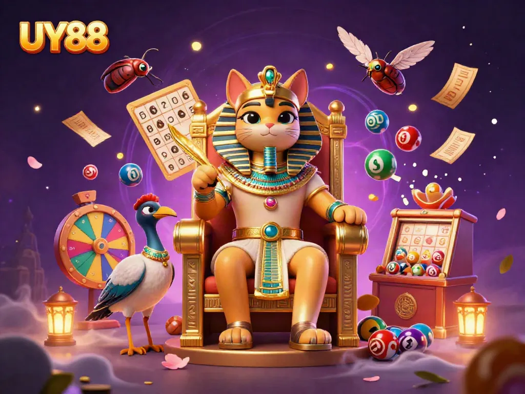 Experience the joy of winning with UY88's vibrant gaming elements in a casino illustration.