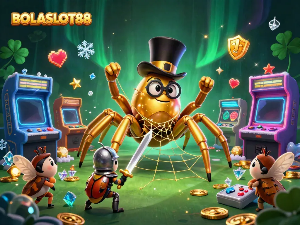 Experience exciting gameplay at BOLASLOT88, featuring a vibrant casino scene with dynamic characters.