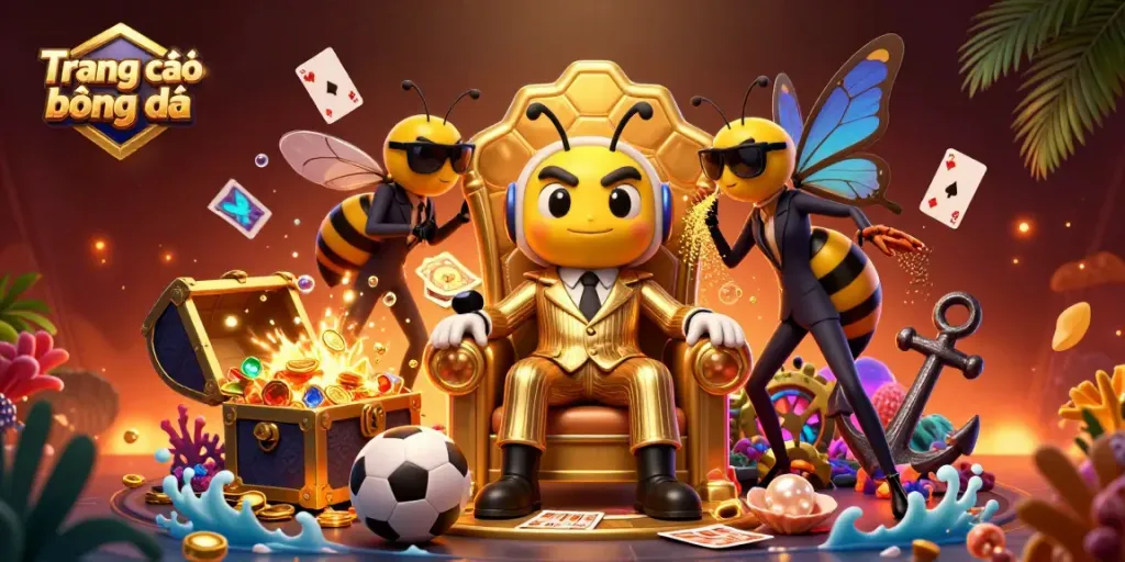 Engage in sports betting with Trang cá độ bóng đá featuring a bumblebee mob boss in an extravagant setting.