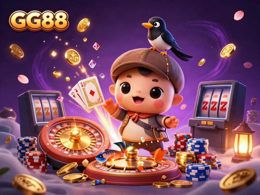 Experience thrilling casino action with GG88 featuring cartoon Nessie and gold coins flying around.