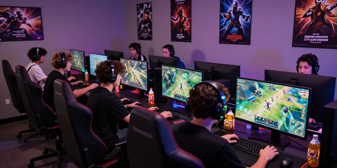 Go8 gaming scene with diverse players engaged in competitive gameplay and vibrant displays.