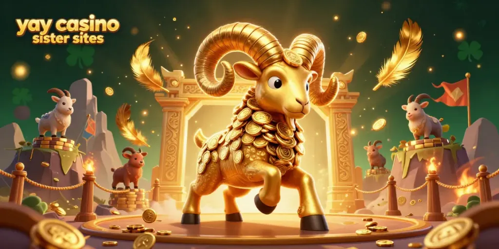 Experience excitement at yay casino sister sites with golden ram characters charging through cash-filled gates.