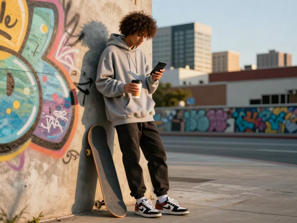Fashionable urban youth engaging with peh888 lifestyle trends in streetwear.