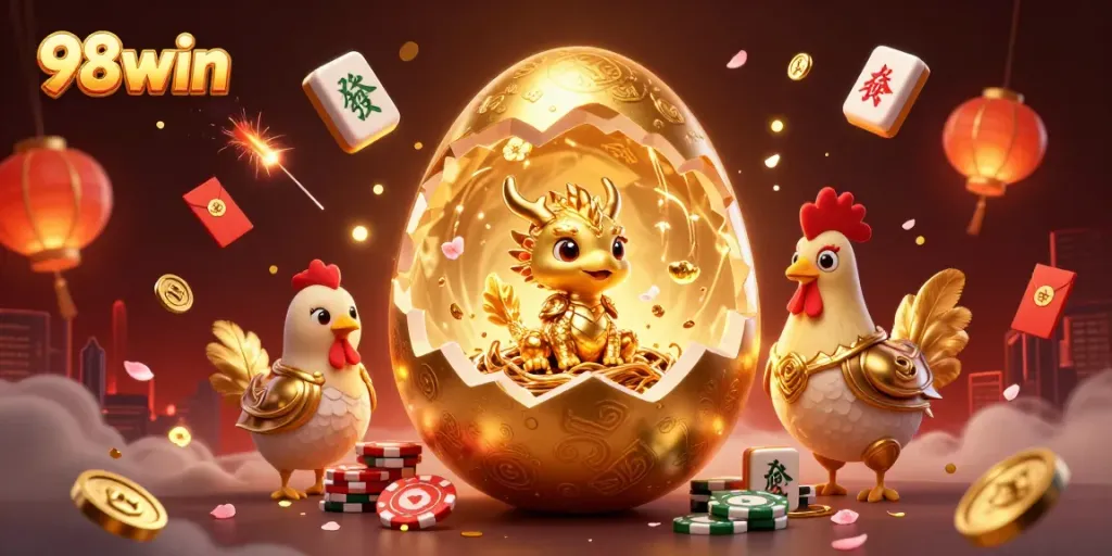 Experience the thrill of winning at 98win with golden treasures and festive gaming elements in 3D