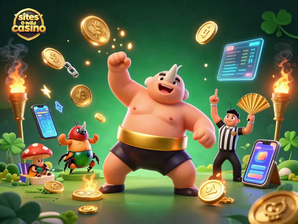 Experience thrilling action at sites like wild casino with vibrant 3D illustration of beetle champions and crypto elements.