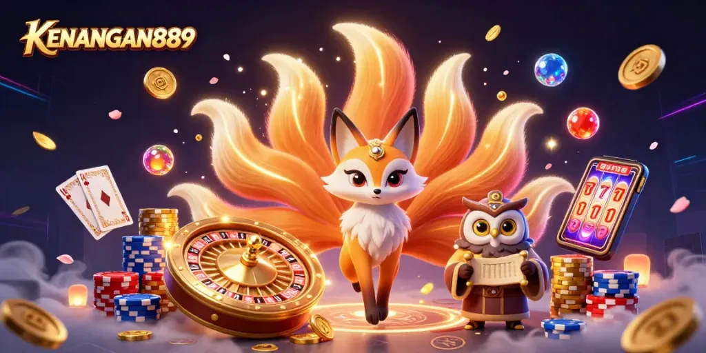 Activate your luck with KENANGAN889 and vibrant spirit energy in this colorful casino scene.