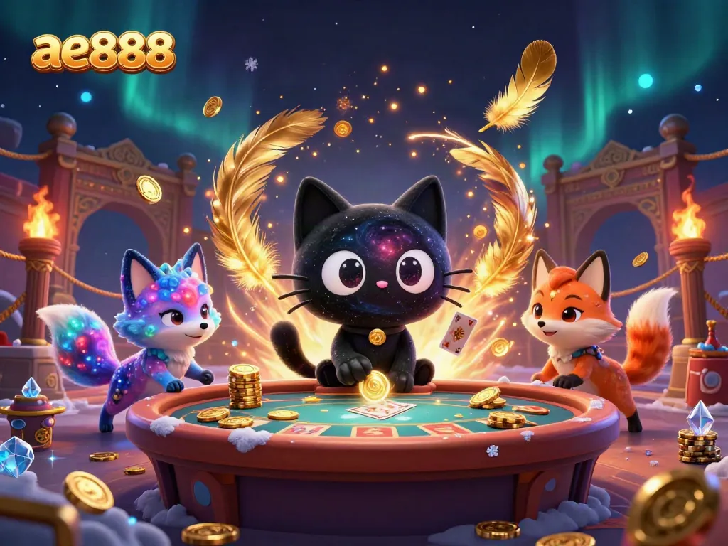 Experience the charm of ae888 at a cosmic casino with cartoon characters and vibrant elements.