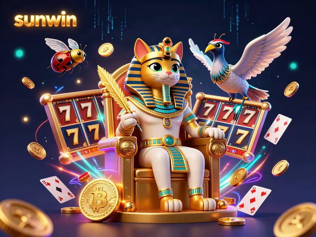 Engage with sunwin's exciting slot adventures featuring Egyptian-themed characters and vibrant casino elements.