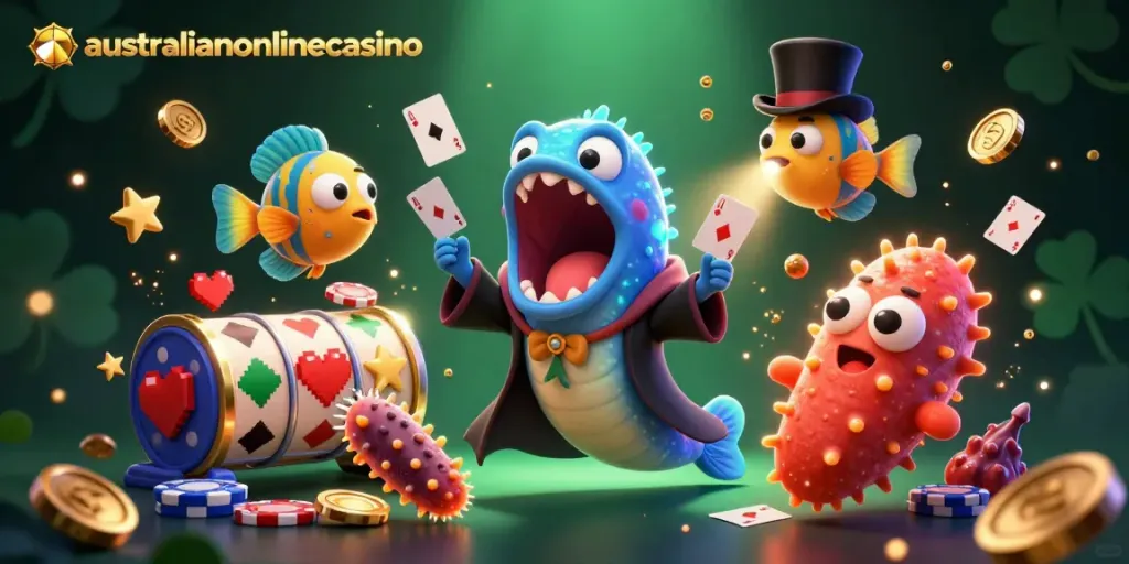 Experience thrilling moments in australianonlinecasino with dynamic gambling illustrations of a magical underwater show.