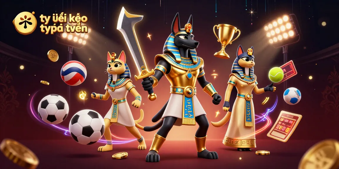 Engage with tỷ lệ kèo trực tuyến in a dynamic gambling scene featuring ancient Egyptian warriors and sports elements.