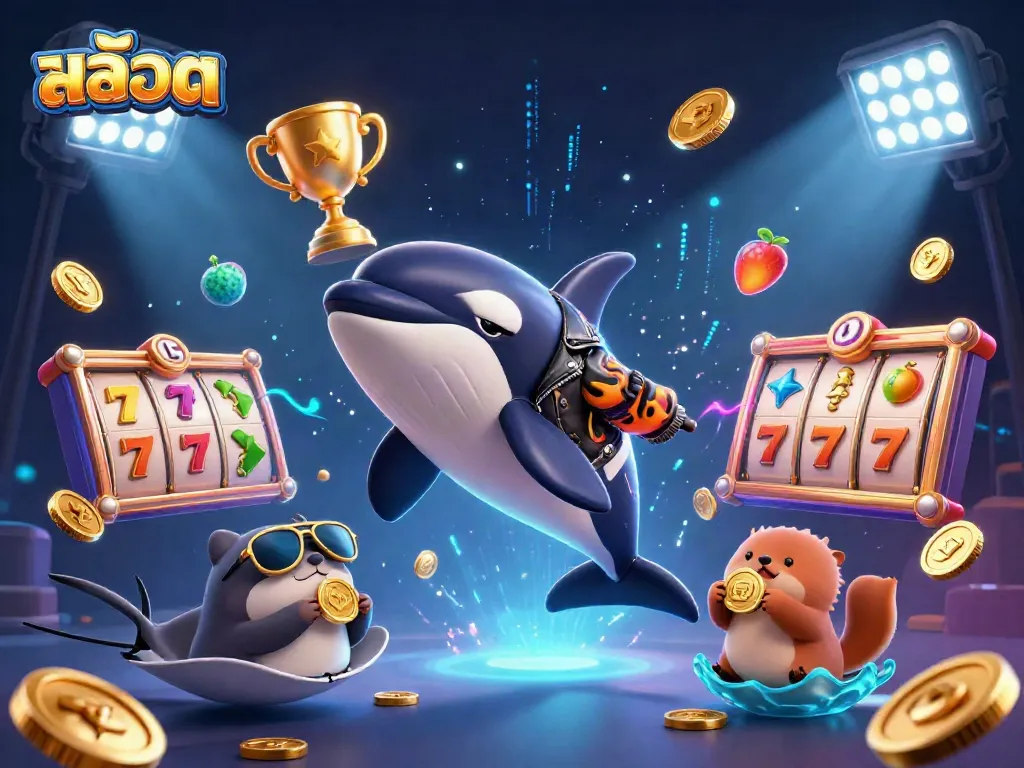 Experience the excitement of สล็อต with a dynamic scene featuring vibrant characters and gambling elements.